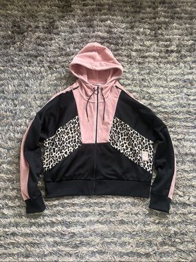 Puma Pink & Black Leopard Velvet Panel Hooded Bomber Jacket Limited Edition M